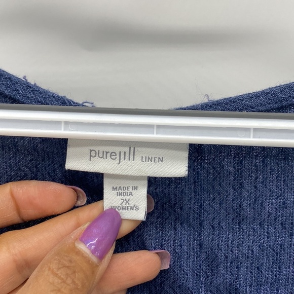 Pure Jill linen longline tunic split hem oversized blue summer cover up top - Picture 2 of 7